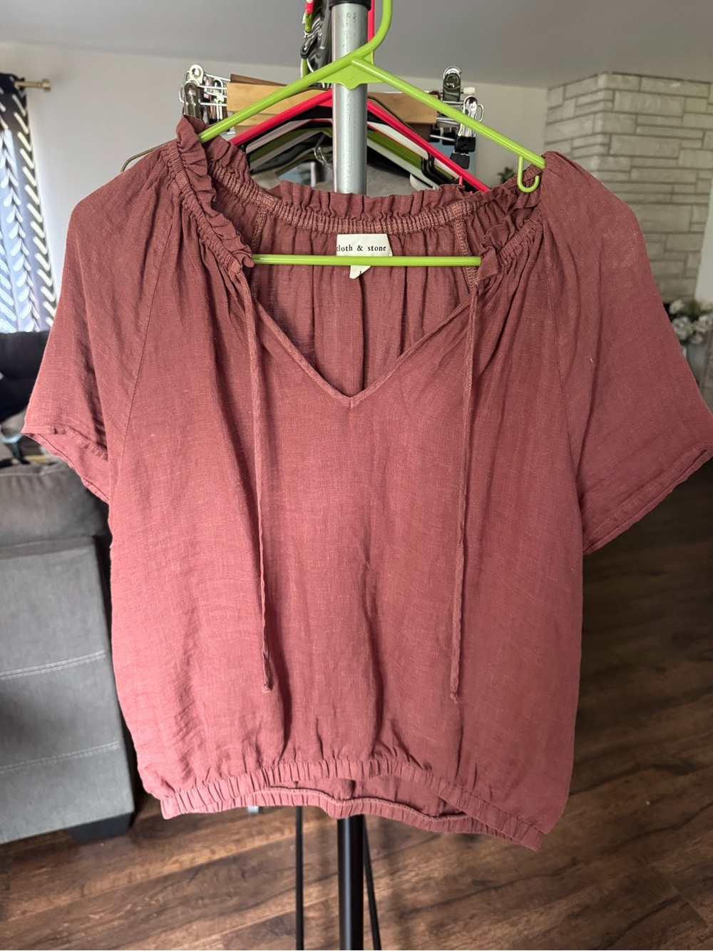 cloth & stone rose-mauve short sleeve peasant blouse